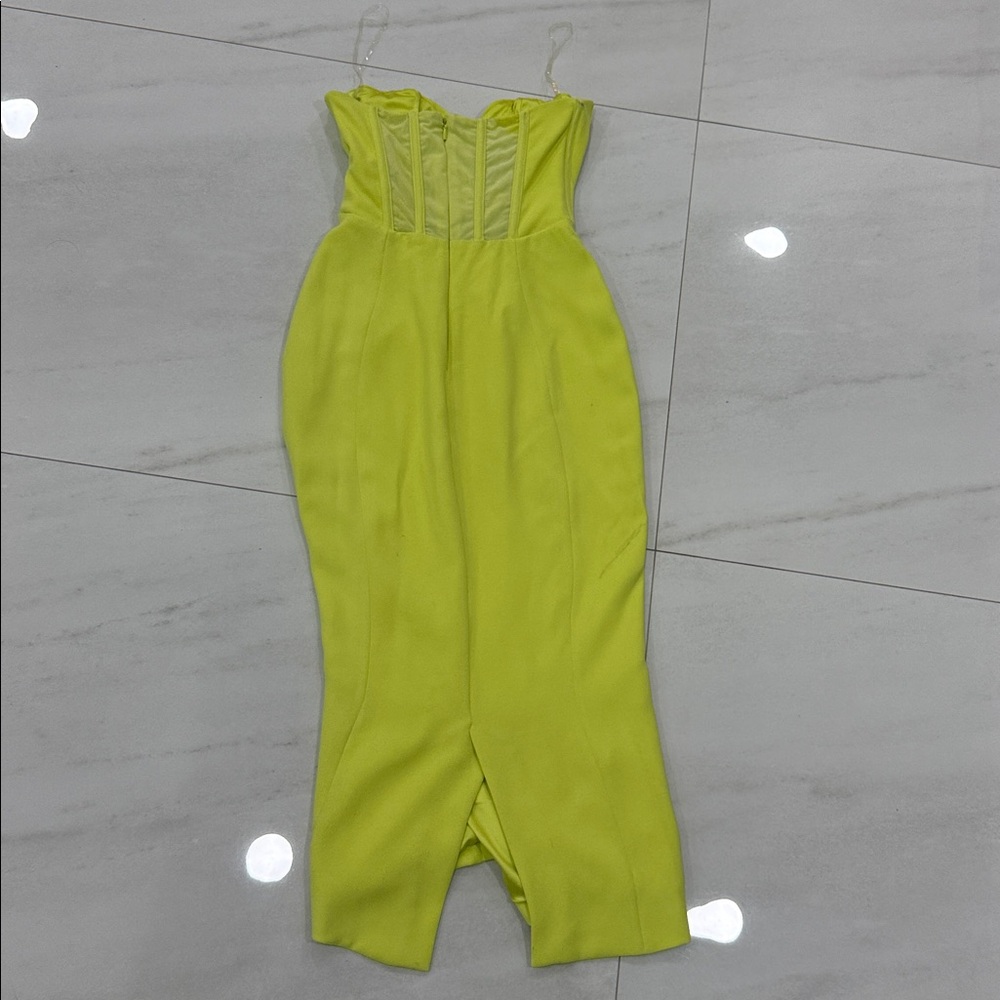 House of CB Strapless Corset-Detail Lime Green Bodycon Dress Medium-Plus cup - Picture 4 of 5